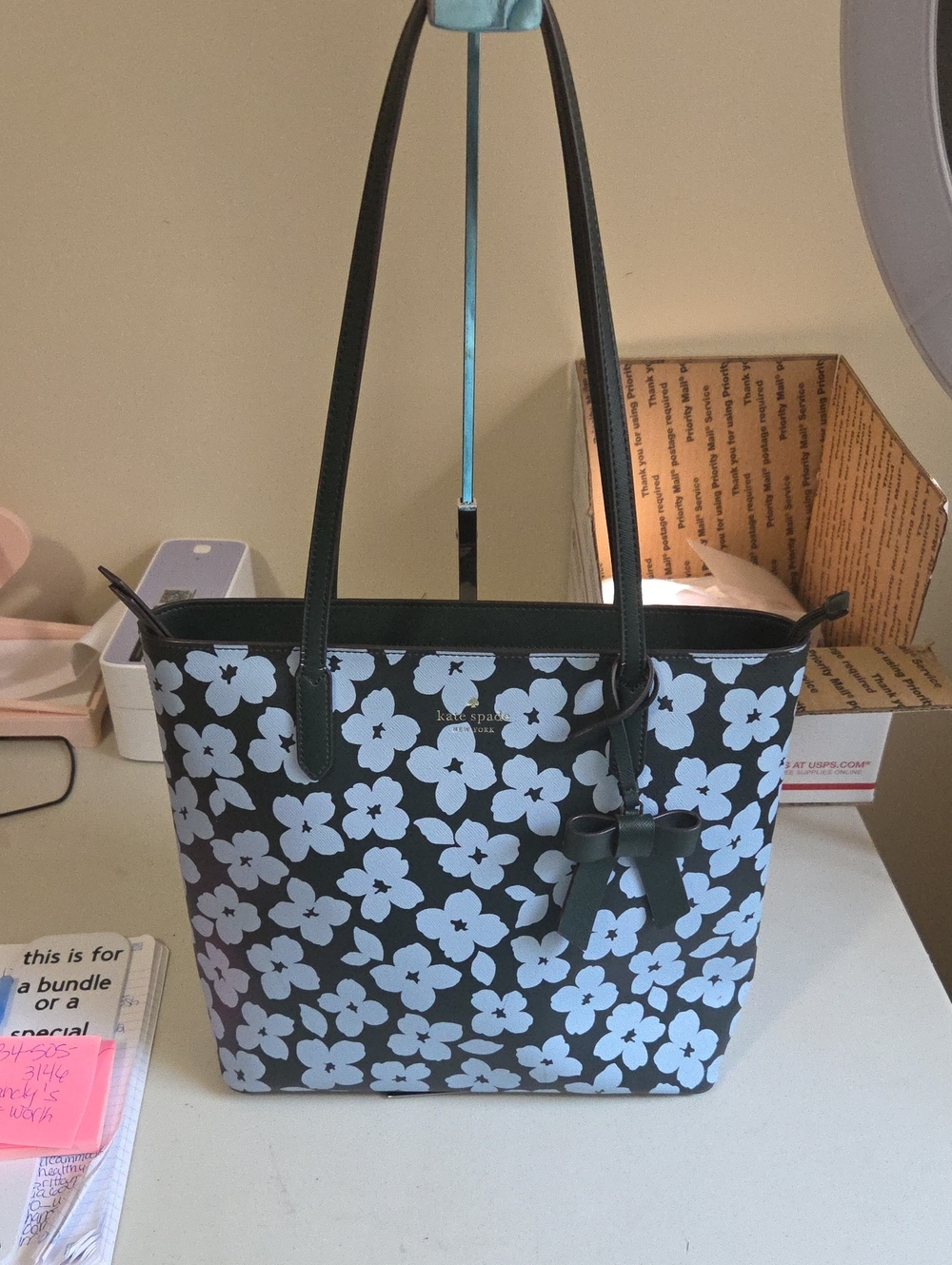 kate spade Green and Blue Floral Bow Tote